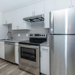 Stainless steel all electric kitchen at North 49 Apartments, located in Colorado Springs, CO